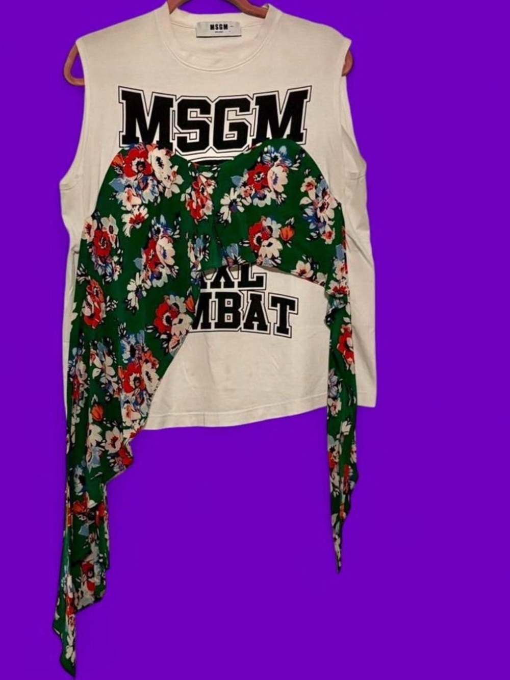 MSGM Cream Logo avant garde Muscle Tee